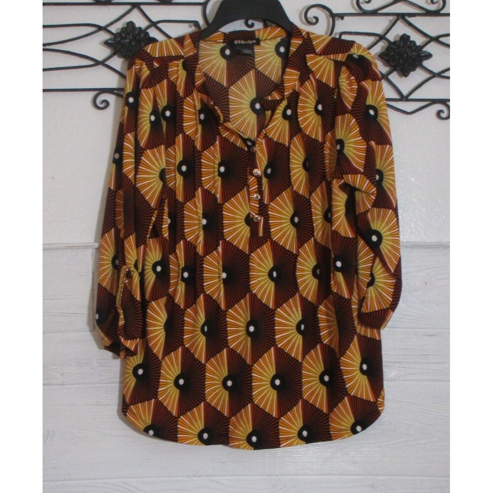 By Design Women's Knit Top Size L Long Sleeve Multicolor Geometric Blouse